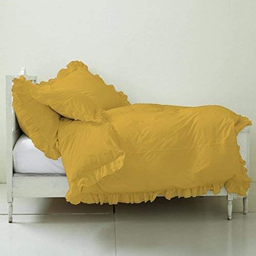 Miniatura 3 de Juego de funda de edredón 1 funda de edredón con volantes en las esquinas y 4 fundas de almohada, color dorado, KingCal King, 100% algodón de 800