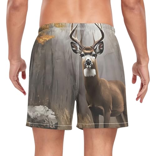 Mens Swim Trunks with Liner, Deer Autumn Forest Cool Quick Dry Beach Swim Shorts, Swimwear Bathing Suits S2