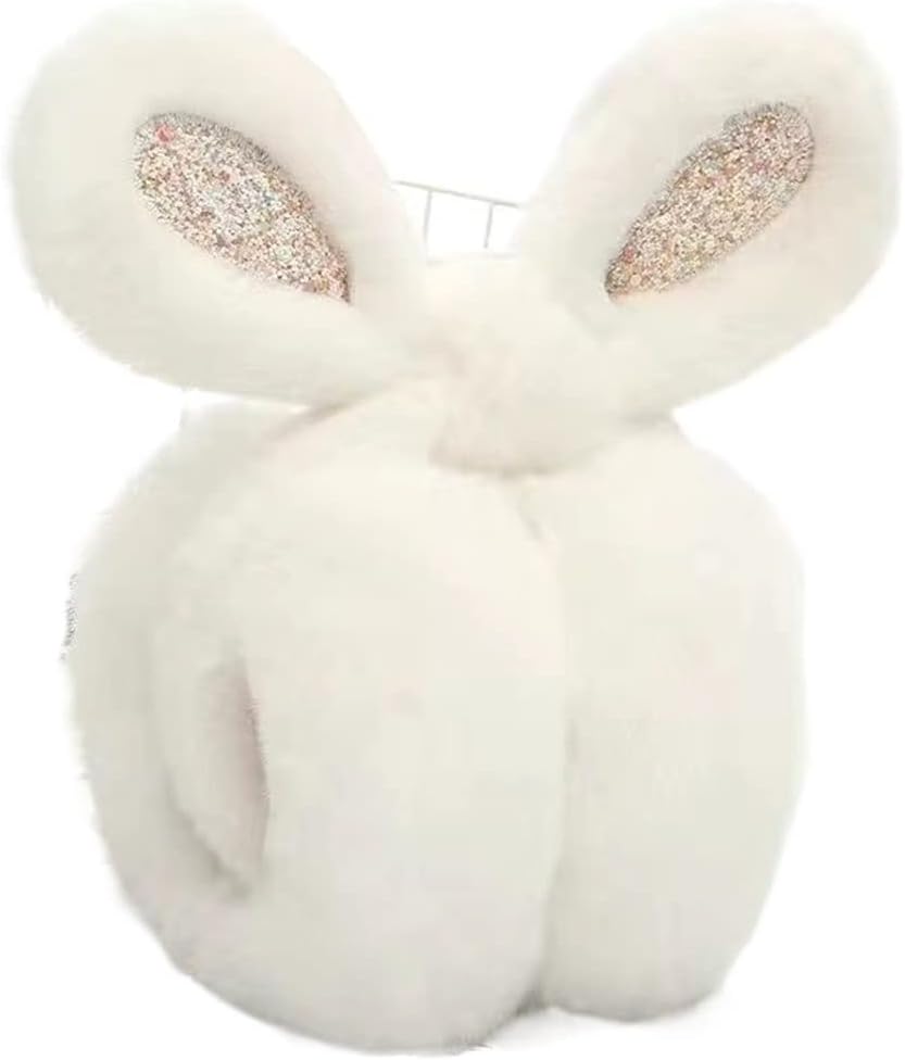 Khaki Winter Earmuffs For Women Cute Rabbit Ears Warm Earflaps Thicken Furry Fold Ear Muffs Cover Protector Solid Letter