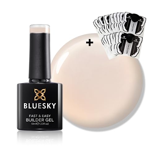 Bluesky Gel Nail Polish, Fast& Easy Builder Gel for Nail Extensions Plus 50 Nail Forms - Pale, All in One Base Coat, Top Coat, Nail Strengthener and Extender, 10ml (Requires curing under UV/LED Lamp)