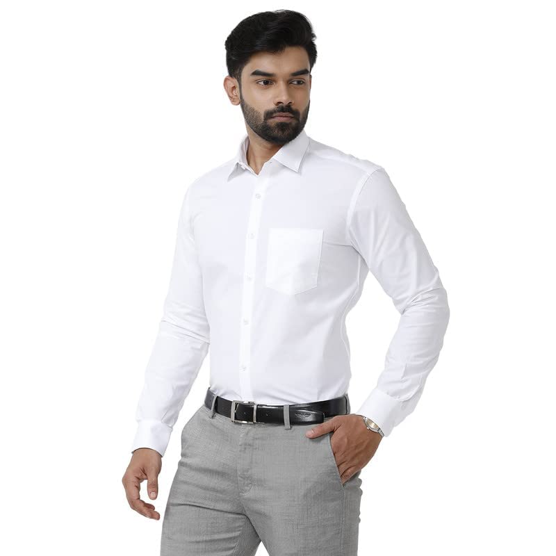 Image of UATHAYAM White Beauty Slim Fit Office Formal Shirts for Man, Full Sleeve, Solid Cotton Shirt | Pack of 1