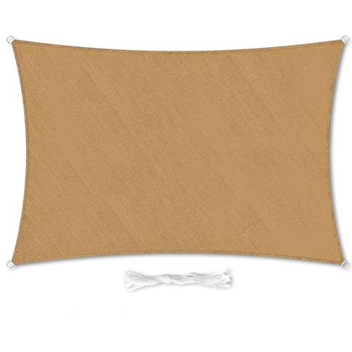 Voile d'ombrage rectangulaire Premium 2x3 m Sable et Cordes en PEHD résistant aux intempéries | Protection Solaire Jardin Balcon Camping & Terrasse - Protection UV et intempéries Cover