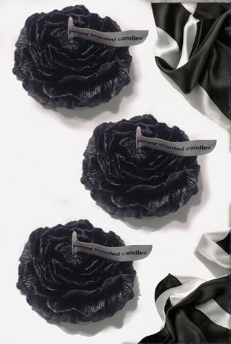 Set of 3 Black Peony-Shaped Scented Candles – Aromatherapy, Low-Temperature Wax, Spa & Relaxation Gift for Women – Stress Relief, Meditation, Wedding & Special Occasions