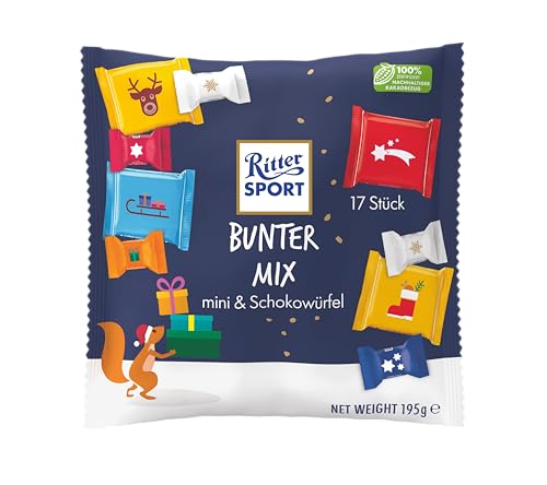 RITTER SPORT Christmas Pouch, 161 Mini Dolci di Natale, Assortimento di Cioccolatini al Latte, al Latte Ripieni e Fondenti Ripieni, 1755 g - Immagine 1