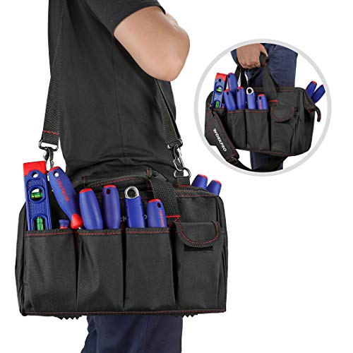 Workpro 14-Inch Tool Bag, Multi-Pocket Tool Organizer With Adjustable Shoulder Strap, W081021A , Black #TOP2