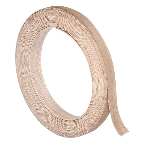 uxcell 1/2 Inch x 26ft Wood Veneer Edge Banding, Pre-Glued Flexible Red Oak Edging Strips, Iron on with Hot Melt Adhesive Wood Tape for Cabinet Repair and Furniture Restoration