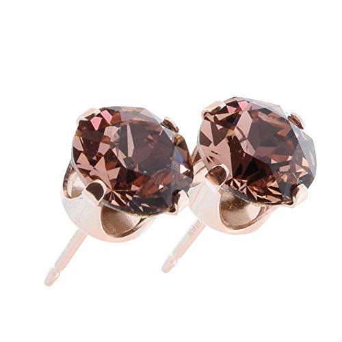 pewterhooter® London Collection -14k Rose Gold plated Sterling Silver crystal stud earringsfor sensitive ears. Sustainably Crafted, Naturally Beautiful. Gift Box. (Blush Rose)