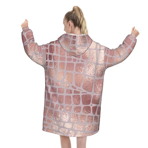 Pull-over couverture oversize femme flanelle sweat à capuche imprimé serpent or rose