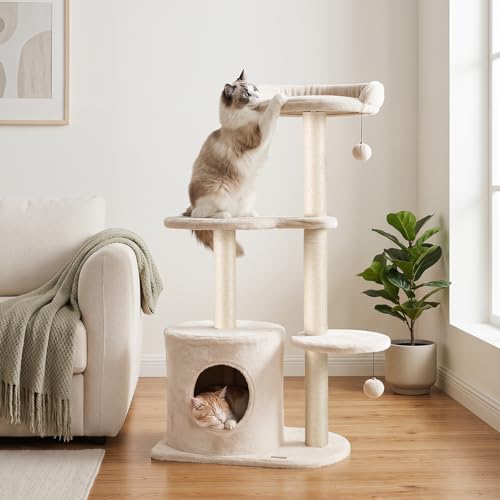 Árbol para gatos moderno 43 pulgadas con juguetes y rascadores miniatura 1