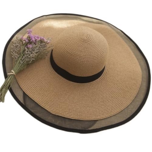 Chapeau de soleil été dame grand bord anti-chaleur paille kaki