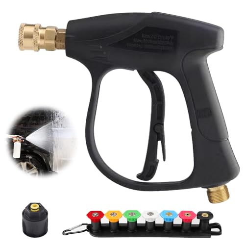 High Pressure Washer Gun, Short Jet Wash Gun with 7 Water Nozzle Tip, M22 14MM Hose Interface Connector & 1/4'' Karcher Quick Outlet, for Car Washing and Patio Efficient Cleaning