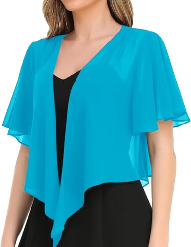 Image of Women's Solid Puff Sleeve Kimono Short Cardigan Loose Cover Up Casual Blouse Top Chiffon