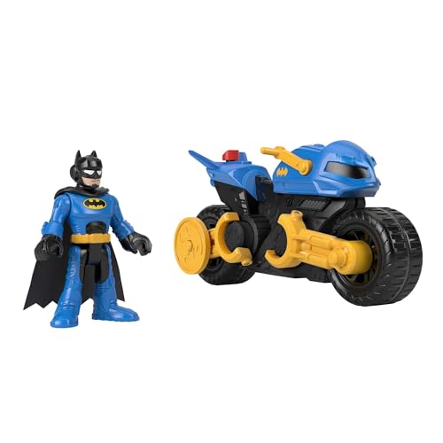 Fisher-Price Imaginext DC Super Friends Batman y su Batcycle Figura con Moto de Juguete Que se Convierte en Lanzador de Discos, +3 años (Mattel HNX91)