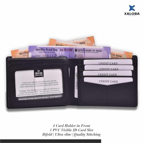 XALORA Men's RFID Blocking Wallet – 100% Pure Leather, Slim Bifold with 13 Card Slots, 1 ID Windows, 1 Cash Compartment & Reinforced Stitching – Premium Gift for Him2