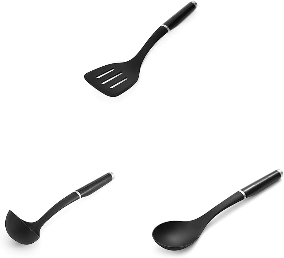 KitchenAid Slotted Turner & Soup Ladle & Basting Spoon, Black, 13.66-Inch