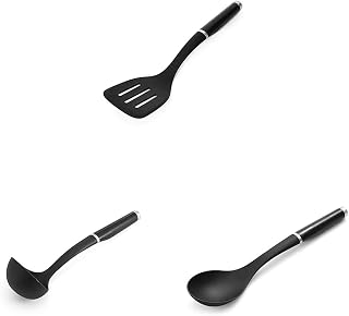 KitchenAid Classic Slotted Turner, One Size, Black 2, 13.66-Inch & KitchenAid Classic Soup Ladle, One Size, Black 2 & KitchenAid Classic Basting Spoon, One Size, Black