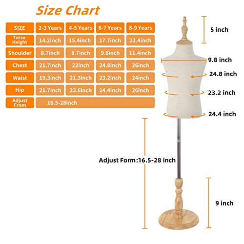 Dress Form with Wooden Base, Mannequin Child Display Body Bust Forms Realistic Model Manikin, 6-7 Years - Thumbnail 5
