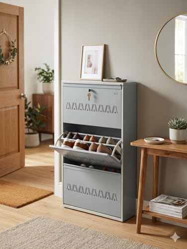 Image of Wall Mounted Heavy Metal Shoe Rack with 3 Shelves Foldable Shoe Storage for Home Shoe Stand Cabinet
