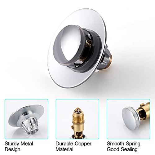 Universal Bathroom Sink Stopper - Stainless Steel Bounce Drain Filter, Pop Up Drain Stopper, Bullet Core Push Type Sink Stopper For Wash Basin, Sink Drain Plug With Anti-Clogging Strainer, Chrome #TOP4