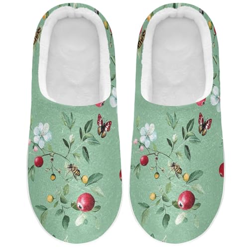 JUNZAN Funny Cranberries Fruit Sage Green Mens Cotton Slipper Comfy Memory Foam Foam Slippers for Outdoor Funny Presents 6-7