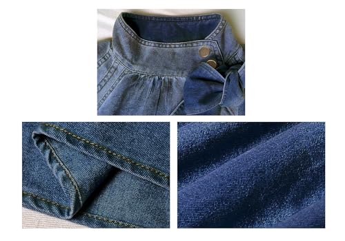 Tbahhir Women's Denim Blouse Blue Bow Tie Jean Shirt Puff Sleeves Mock Neck Cropped Top Casual4
