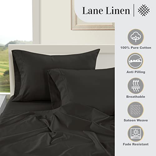 LANE LINEN 100% Egyptian Cotton Extra Long Twin Sheets, Long Staple Mercerized Cotton No Pill Fade Resistant Silky Sateen Weave for Soft & Comfy Good Night Sleep- Black by LANE LINEN - Image 5