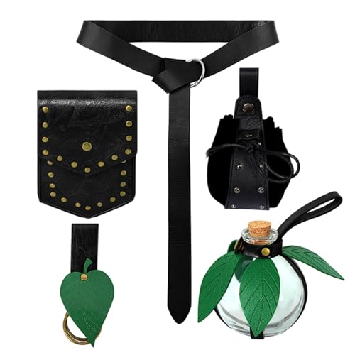 Ensemble sac banane médiéval en cuir PU noir avec fiole de potion magique