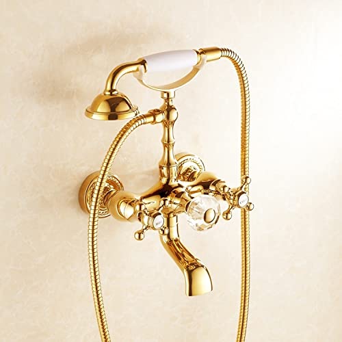 Douche de luxe en cristal doré blanc avec mitigeur inverseur mural en laiton