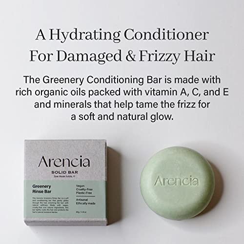 Arencia Greenery Conditioner Bar For Moisturizing And Volumizing - Frizz-Free Formula For Curly Hair, Hair Softening And Detangling, Color Protecting - Vegan, Ph Balanced, Sulfate Free, Natural #TOP1