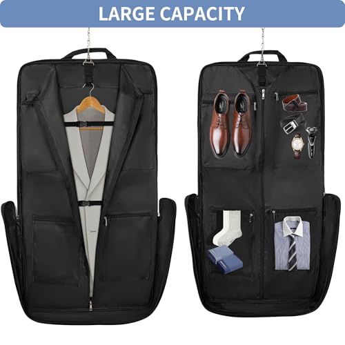 AKOZLIN Travel Luggage Garment Bag Foldable Hanging Suit Bag with Shoulder Strap For Men Women Business Black2