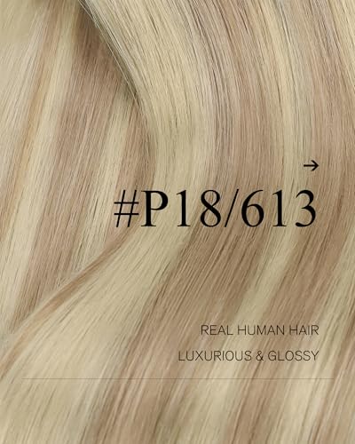 Image of YoungSee Sew in Extensions Real Human Hair, 125G 22 Inch Long Straight Hair, Weft Hair Extensions Human Hair, Dirty Blonde Highlights Bleach Blonde, Invisible Sew in Bundle for Natural Look