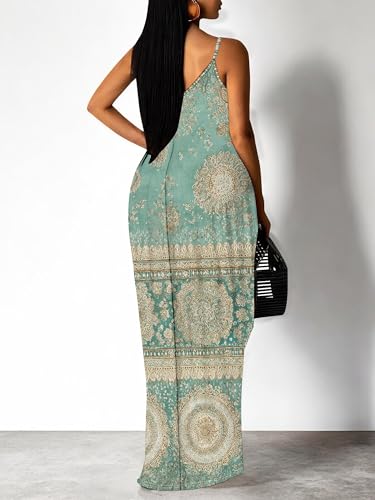 Image of SUZONANA Women's Plus Size Summer Dresses Spaghetti Print Midi Dresses Long Loose Sundresses