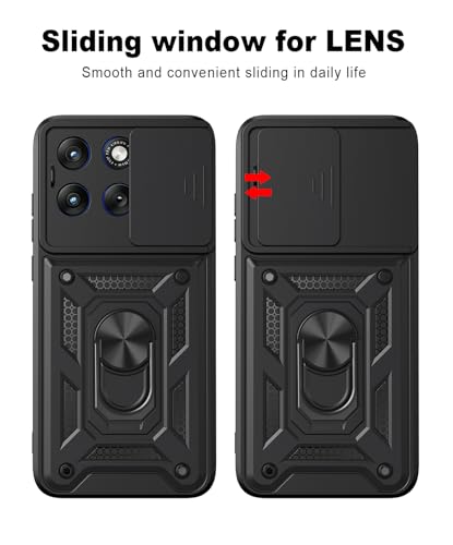 Image of Tough Armor Bumper Back Cover for Motorola Moto Edge 70 Fusion 5G | Sliding Camera Cover, Kickstand & Ring Holder 360 Degree Protection Back Cover for Moto Edge 70 Fusion 5G - Black