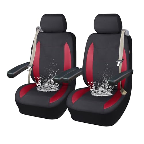 Flying Banner AquaShield Front car seat Covers Set Waterproof Water Resistant arm Rest Compatible Shoulder Seatbelt Compatible Truck seat Protectors Universal fit Non Slip (Red Black, Front Pair)