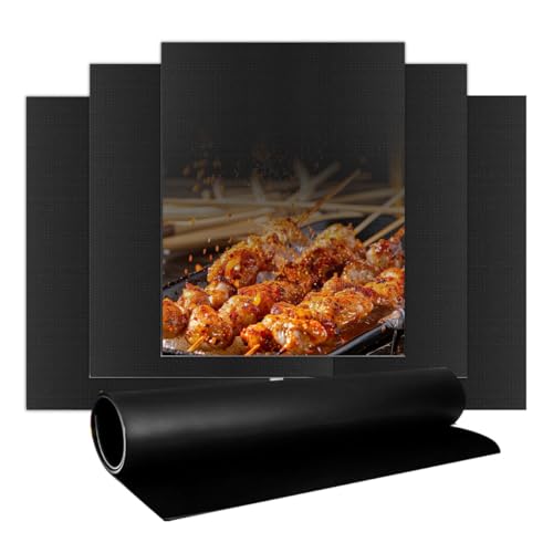 Lot de 5 tapis de cuisson pour barbecue à gaz, anti-adhésif, 40 x 33 cm, pour charbon de bois, réutilisables, avec plaque de cuisson antiadhésive