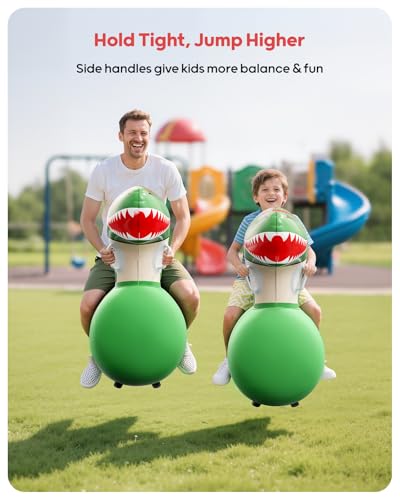 QPAU Inflatable Bouncy Dinosaur Toys 2 PCS with Hand Pump, Heavy Duty Giant Bouncy Pal, 220lbs Load Capacity, Ride On Bouncy Animal Hopper Toy, Indoor Outdoor Bouncers for Kids Girls Boys Ages 5+ - Image 5