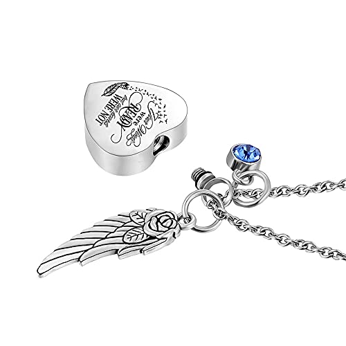 God has You in his arms with Angel Wing Charm Cremation Ashes Jewelry Keepsake Memorial Urn Necklace with Birthstone Crystal (Little bird + Your +Angel Wing&12 Pcs Birthstone)4