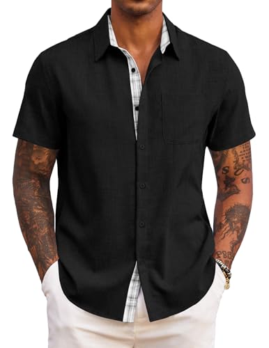 COOFANDY Chemise Homme Chemise Été Chemisette Homme Manches Courtes Légère Décontractée Noir XL