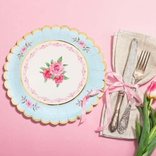 Round Scalloped Floral Party Plates for All Occasions (7 in, 48 Pack)