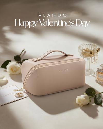 VLANDO-Makeup-BagTravel-Toiletry-BagCosmetic-Bag-for-Women-PU-Leather-Portable-Make-up-Bag-for-Skincare-Brushes-Travel-Essentials-Toffee