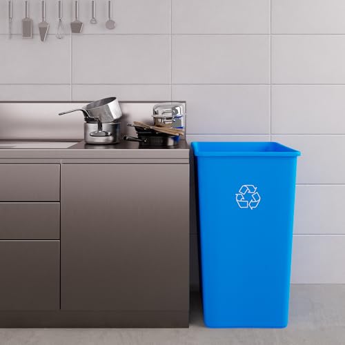 Image of 50 Gallon Blue Square Commercial Trash Garbage Can | Outdoor Office Restaurant School Kitchen