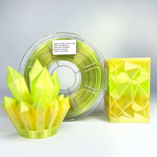 SHANHUI PETG 1.75mm Filament, Translucent Rainbow Transition with Yellow-Green Shades, 1KG (2.2lb), High Compatibility (Emerald Green)