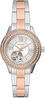 Fossil Damenuhr Stella, Automatikwerk, 34mm Silbernes Gehäuse aus recyceltem Edelstahl (mindestens 50%) mit Edelstahlarmband, ME3214