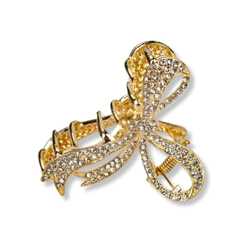 Kit 2 Presilha Laço Dourado Strass Cabelo Acessório Penteado