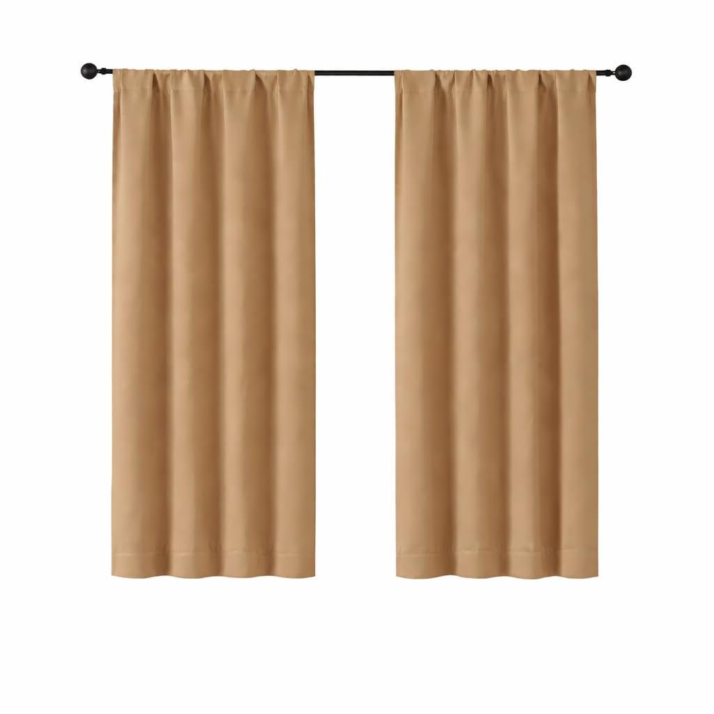 simplebrand ava taupe blackout curtains for bedroom 63 inch length 2 panels set, solid thermal insulated energy saving rod pocket window treatment curtains blackout drapes, w40 x l63 inch, taupe