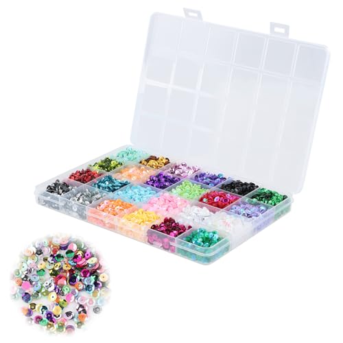 Paillettes DIY 24 Couleurs - 12,000 Sequins 5mm Avec Boîte Rangement | Loisirs Créatifs Couture