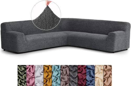 Image of Bellissima Sofa Covers - Premium Luxury Microfibra Plain Stretchable Sofa Cover Fully Covered Slipcover, Imported from Italy (Graphite, Corner-UN)
