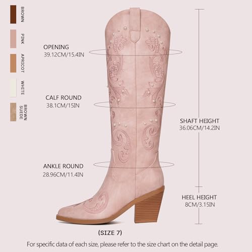 Image of Western Cowboy Boots for Women Knee High Cowgirl Boots with Classic Embroidered, Pointed Toe Chunky Heel Fashion Retro Classic Pull On Tall Boot Women Fall Winter