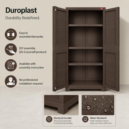 Image of Cello Novelty Big Plastic Cabinet with Dustproof Doors| 3 Year Warranty | Almirah, Cupboard, Wardrobe for Home, Living Room, Bedroom, Kitchen, Office, Outdoor| Ice Brown Colour