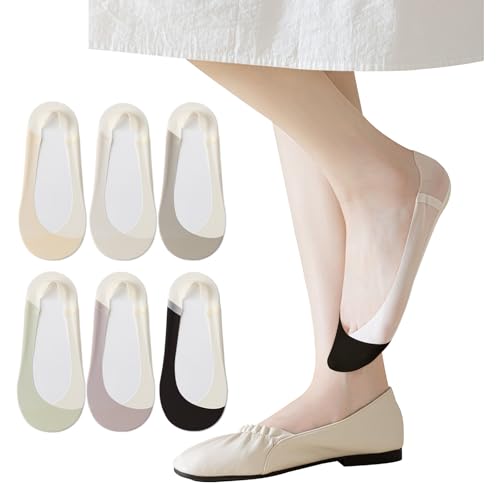 Caudblor 6 Pack Thin No Show Socks For Women, Invisible Non Slip Low Cut Liner Sock With Heel Tab For Loafers, Size 5-8